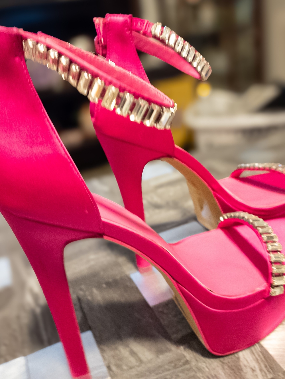 Women's Hot Pink Crystal-Trim Platform Heels